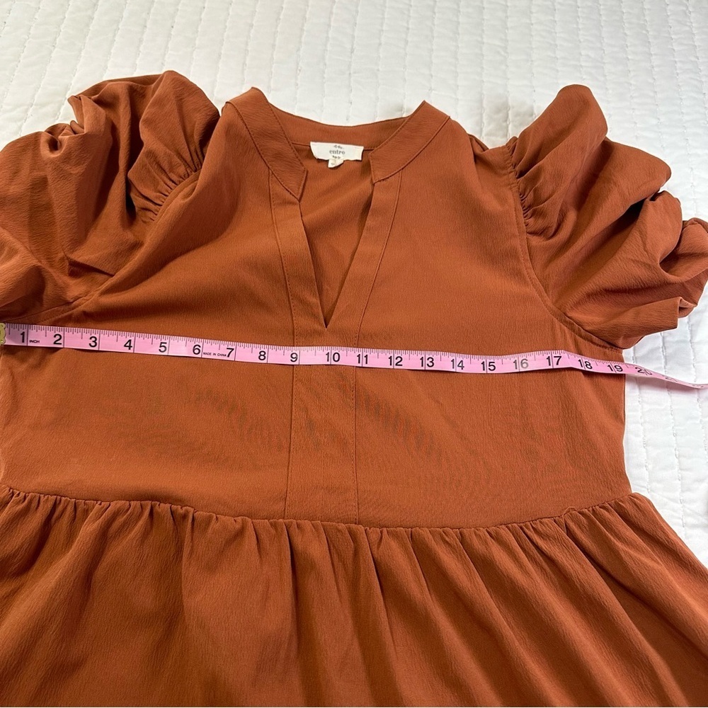 Entro V-Neck Tiered Puff Sleeve Mini Dress With Pockets - Picture 6 of 16